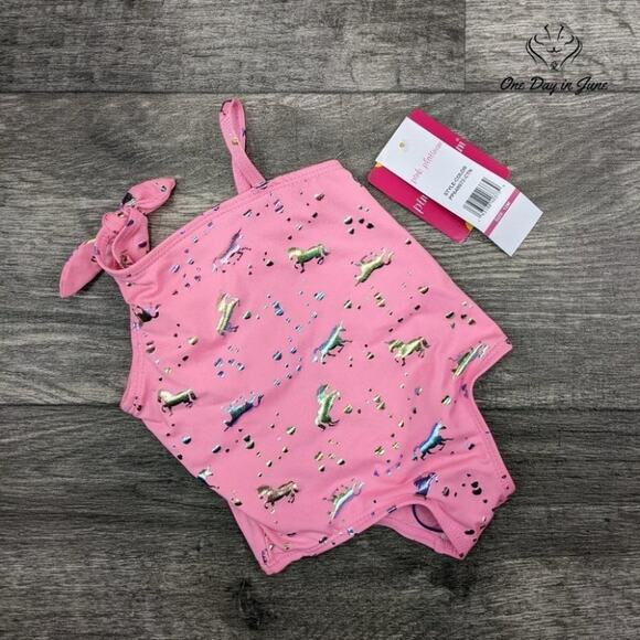 Pink Platinum Unicorn One Piece Swimsuit Size 12M - Picture 1 of 2